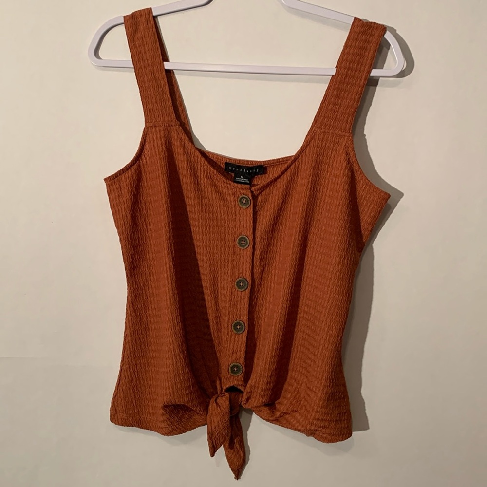 New Sanctuary Women’s Button - Down Tie Front Tank Top Earth | Summer Size M